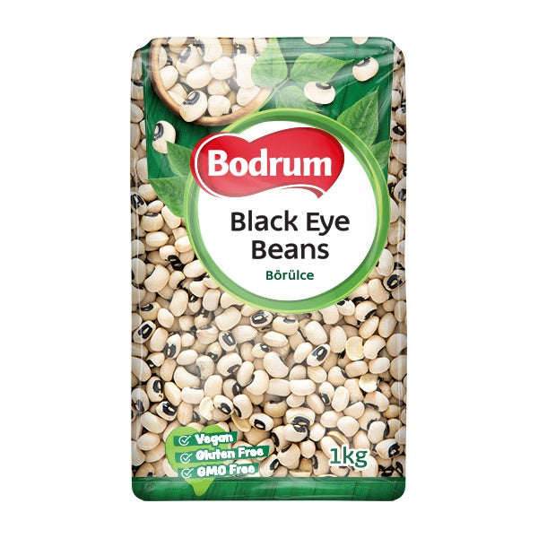 Packaging of Bodrum Black Eye Beans with visible branding and product details.