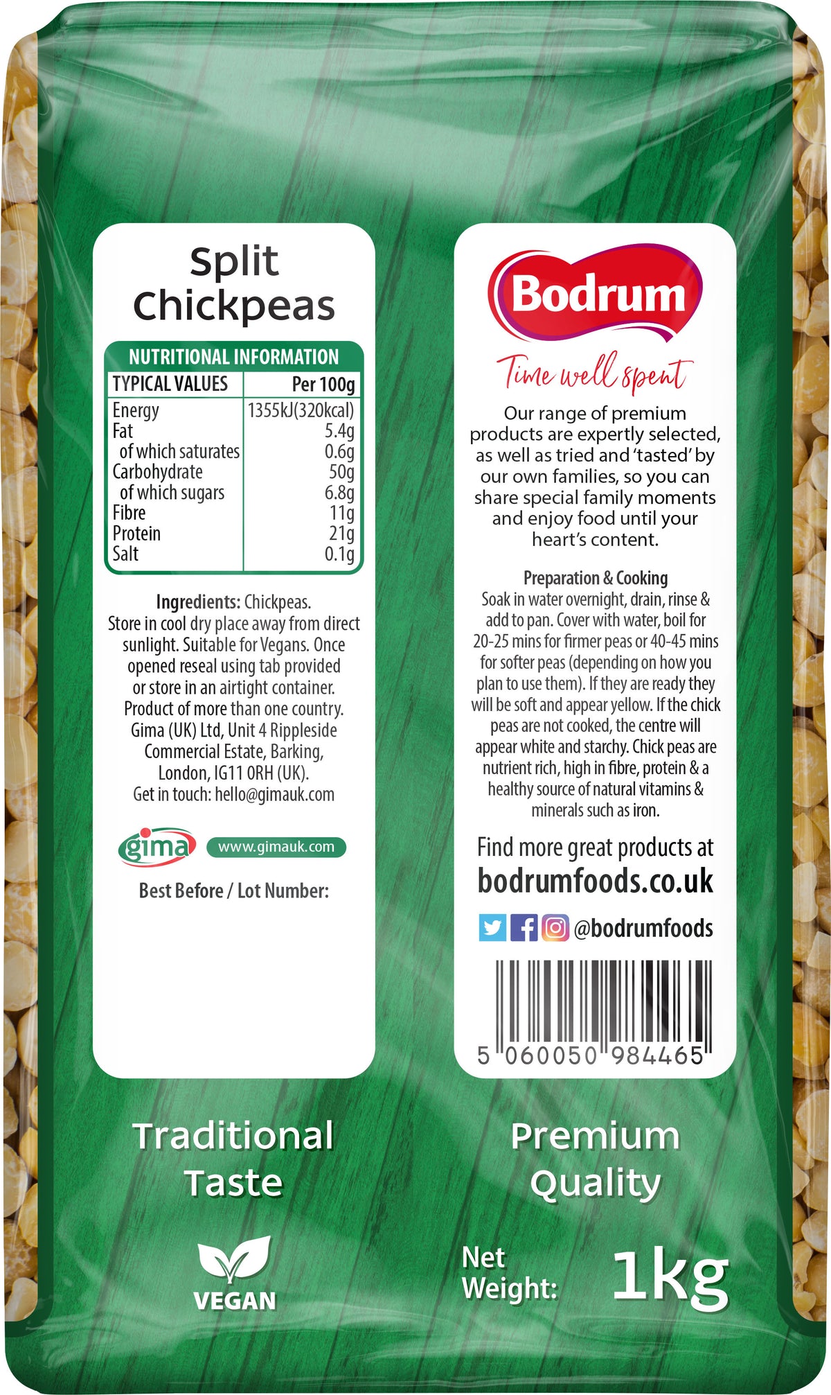 Packaging of split chickpeas with a label from Bodrum Foods