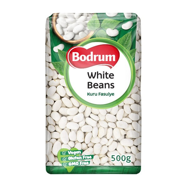 Packaging of Bodrum white beans with a clear background