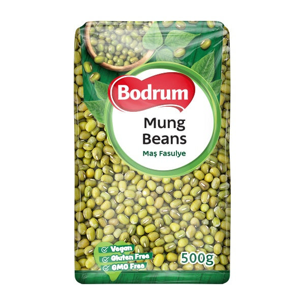 Packaging of Bodrum mung beans on a white background