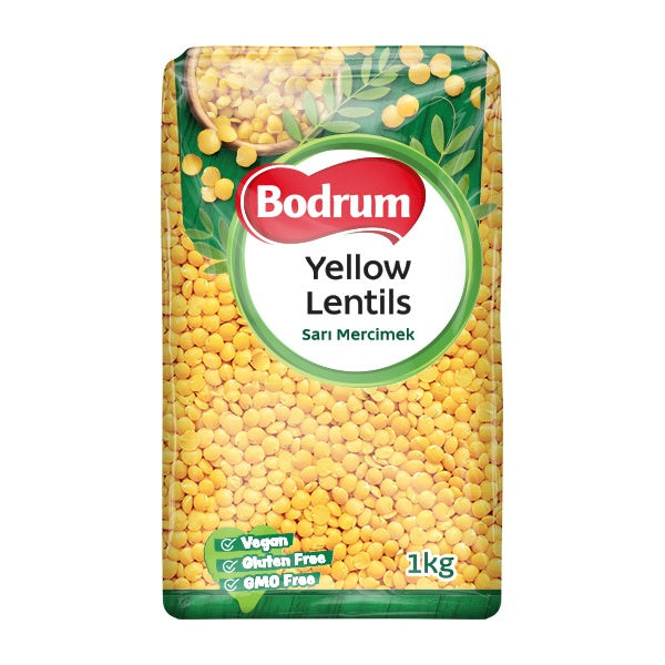 Packaging of Bodrum Yellow Lentils on a white background