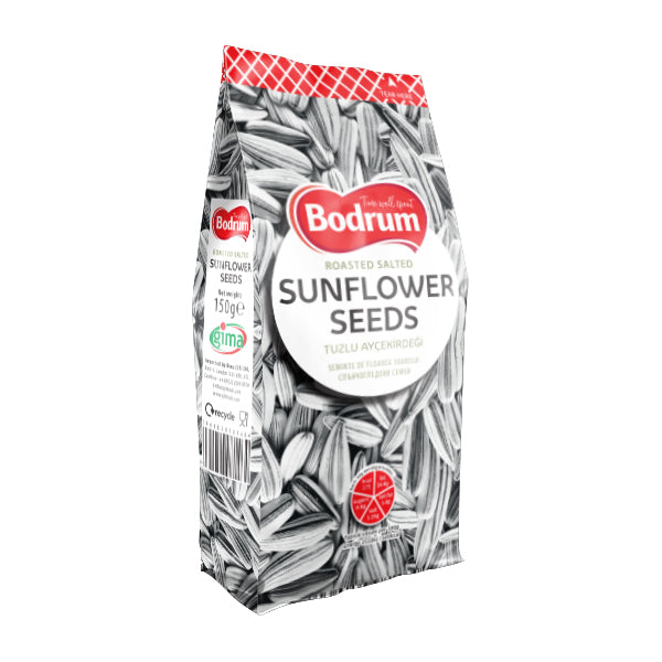 Bag of Bodrum sunflower seeds on a white background