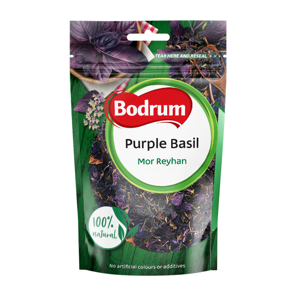 Packaging of Bodrum Purple Basil on a white background