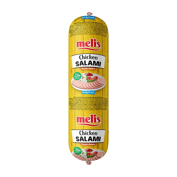 Melis Chicken Salami packaging on a white background