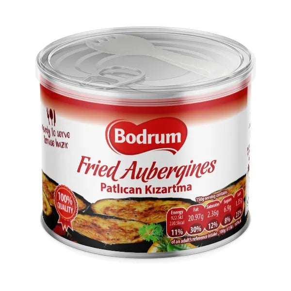Can of Bodrum Fried Aubergines on a white background