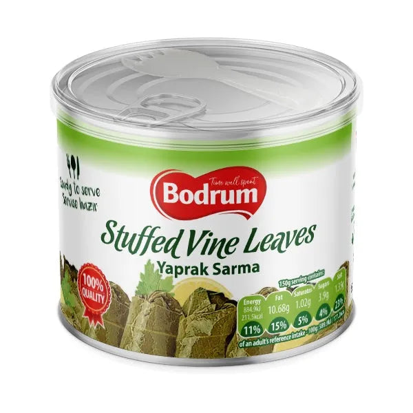 Can of Bodrum Stuffed Vine Leaves on a white background