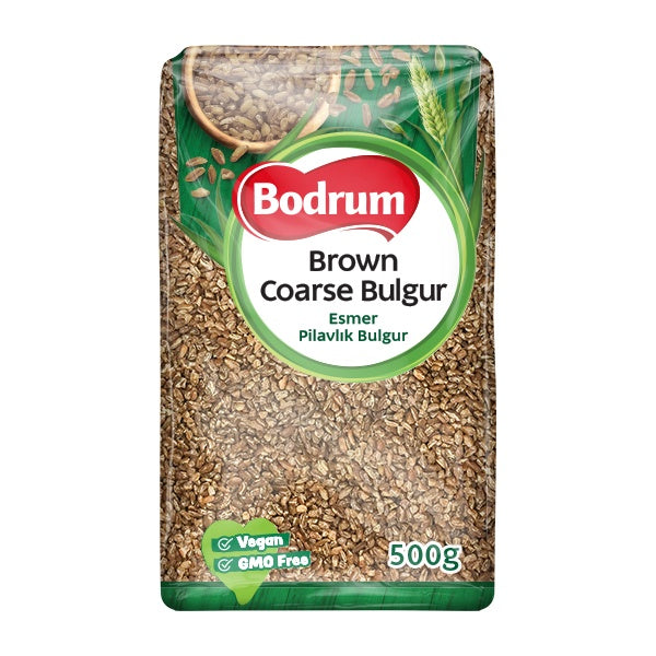 Bag of Bodrum Brown Coarse Bulgur on a white background