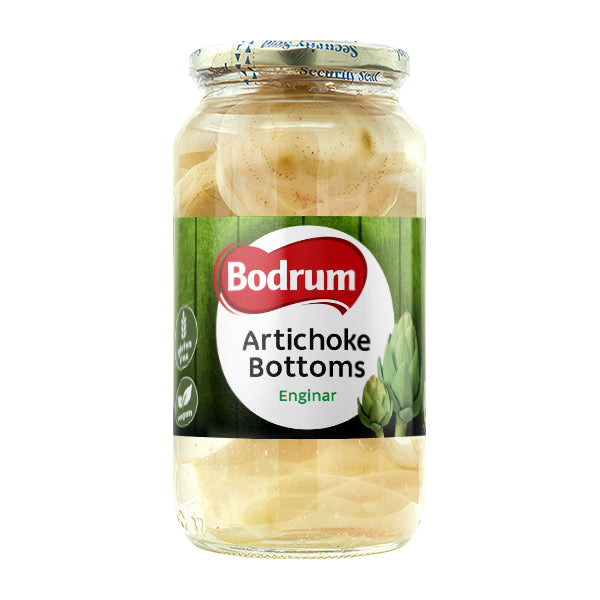Jar of Bodrum Artichoke Bottoms on a white background