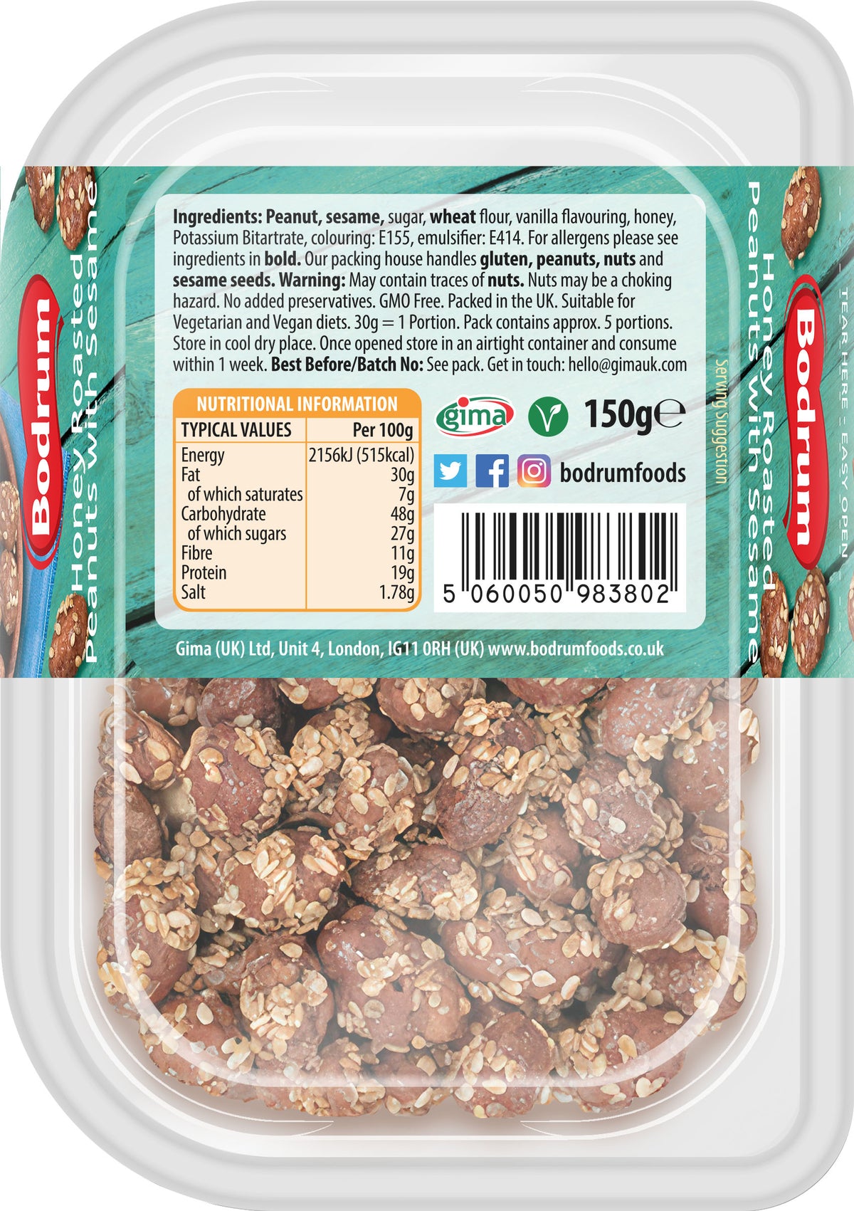 Packaged food product with Bodrum Foods branding and nutritional information.