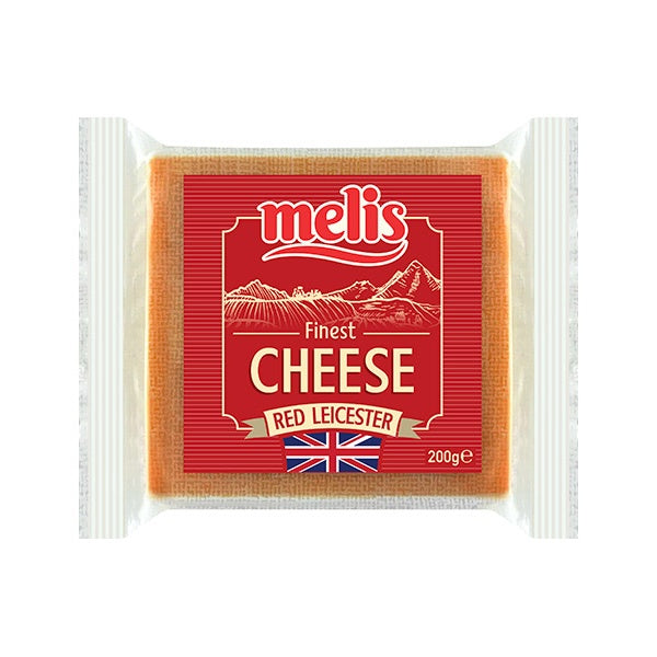 Packaged cheese with red label featuring 'melis' brand on a white background