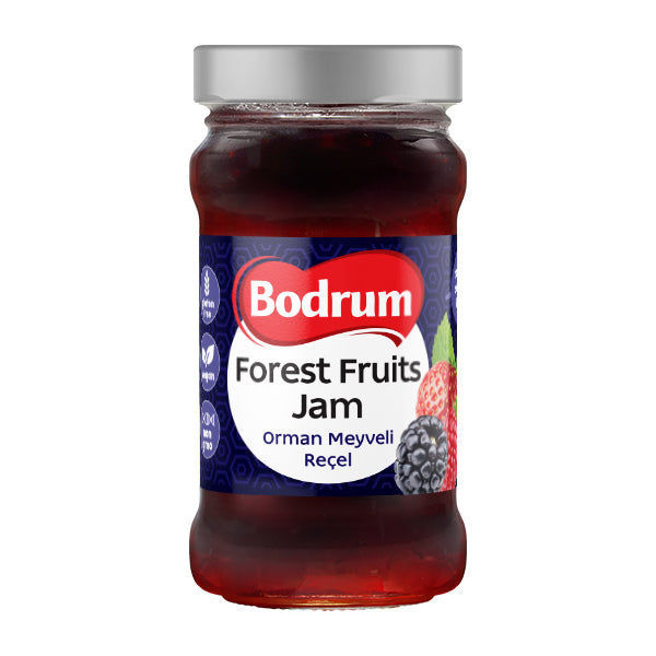 Jar of Bodrum Forest Fruits Jam on a white background