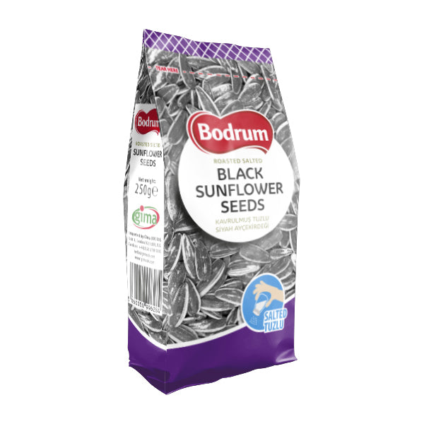 Bag of Bodrum Black Sunflower Seeds on a white background