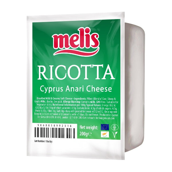 Packaged Cyprus Anari Cheese with Melis branding on a white background