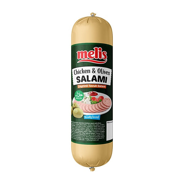 Melis Chicken & Olives Salami on a white background