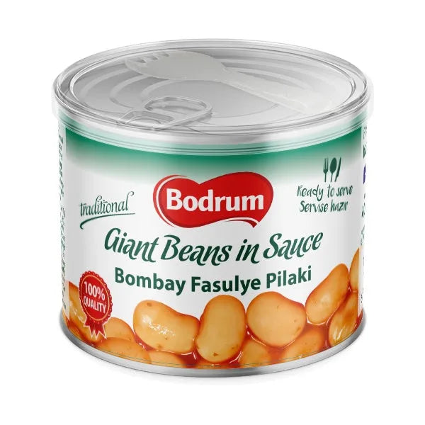 Can of Bodrum Giant Beans in Sauce on a white background