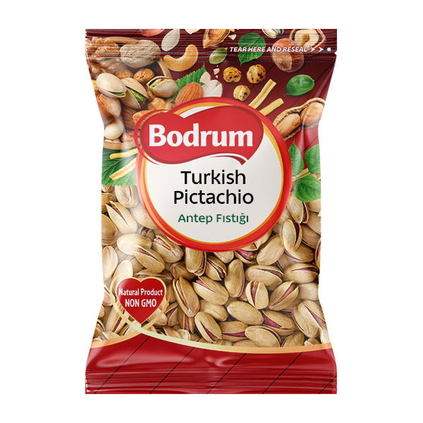 Packaged nuts with Bodrum brand on a white background