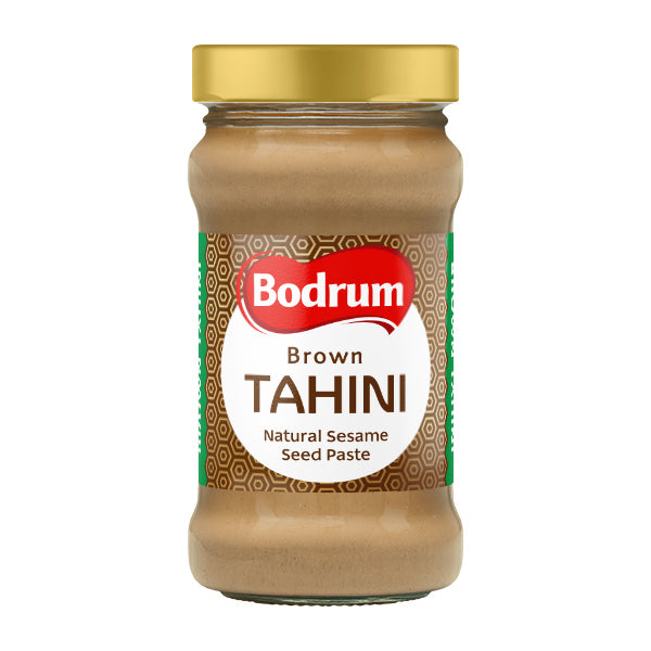 Jar of Bodrum Brown Tahini on a white background
