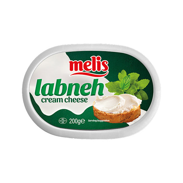 Melis labneh cream cheese packaging with a green and white design.