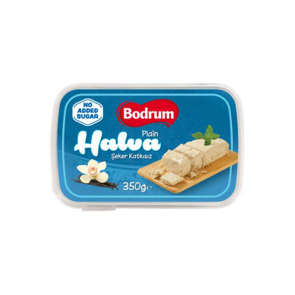 Bodrum Halva packaging with blue label and white background
