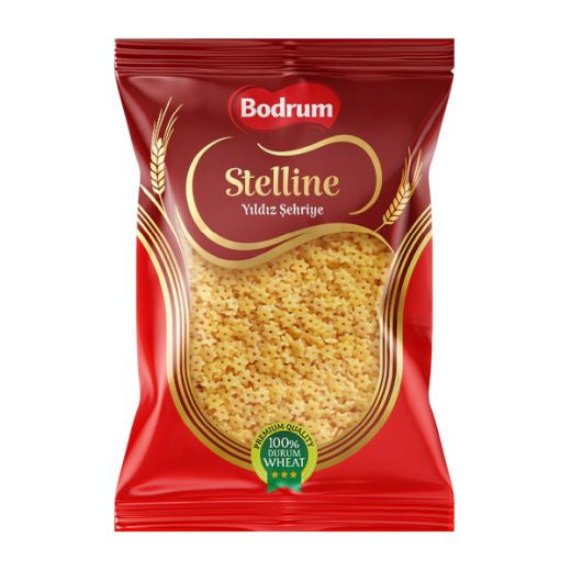 Red package of Bodrum Stelline with wheat design on a white background