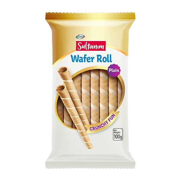 Packaged wafer rolls with Sultana brand on a white background