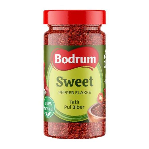 Jar of Bodrum Sweet Pepper Flakes on a white background