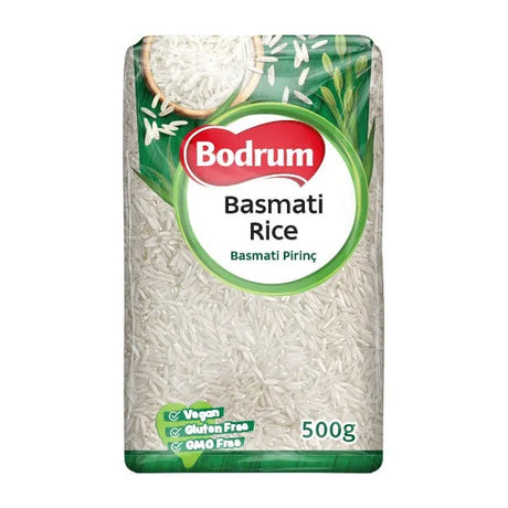 Bodrum Basmati Rice packaging on a white background