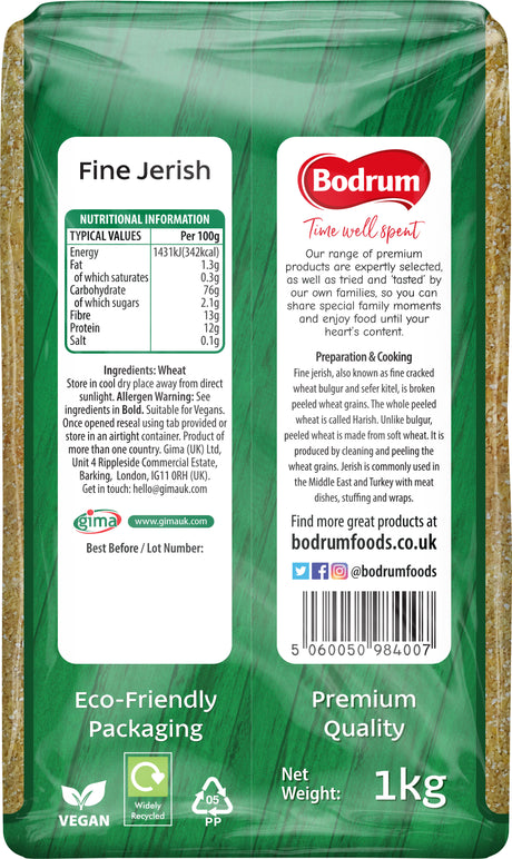 Bodrum Fine Jerish packaging with green and brown design, showing brand logo and product details.