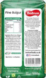 Bodrum Fine Bulgur package with nutritional information and branding details.