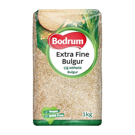Bag of Bodrum Extra Fine Bulgur with visible branding and product details on a white background