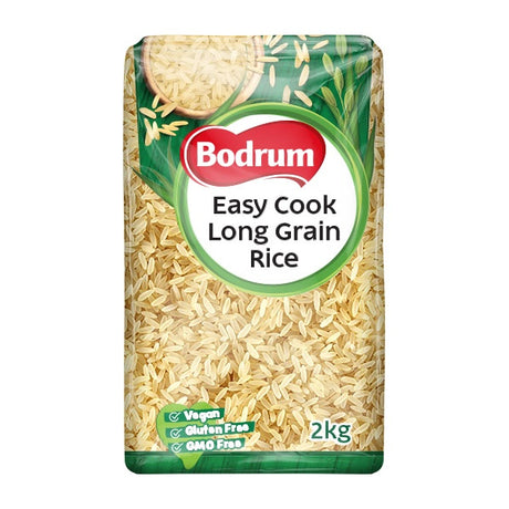 Bodrum Easy Cook Long Grain Rice packaging on a white background