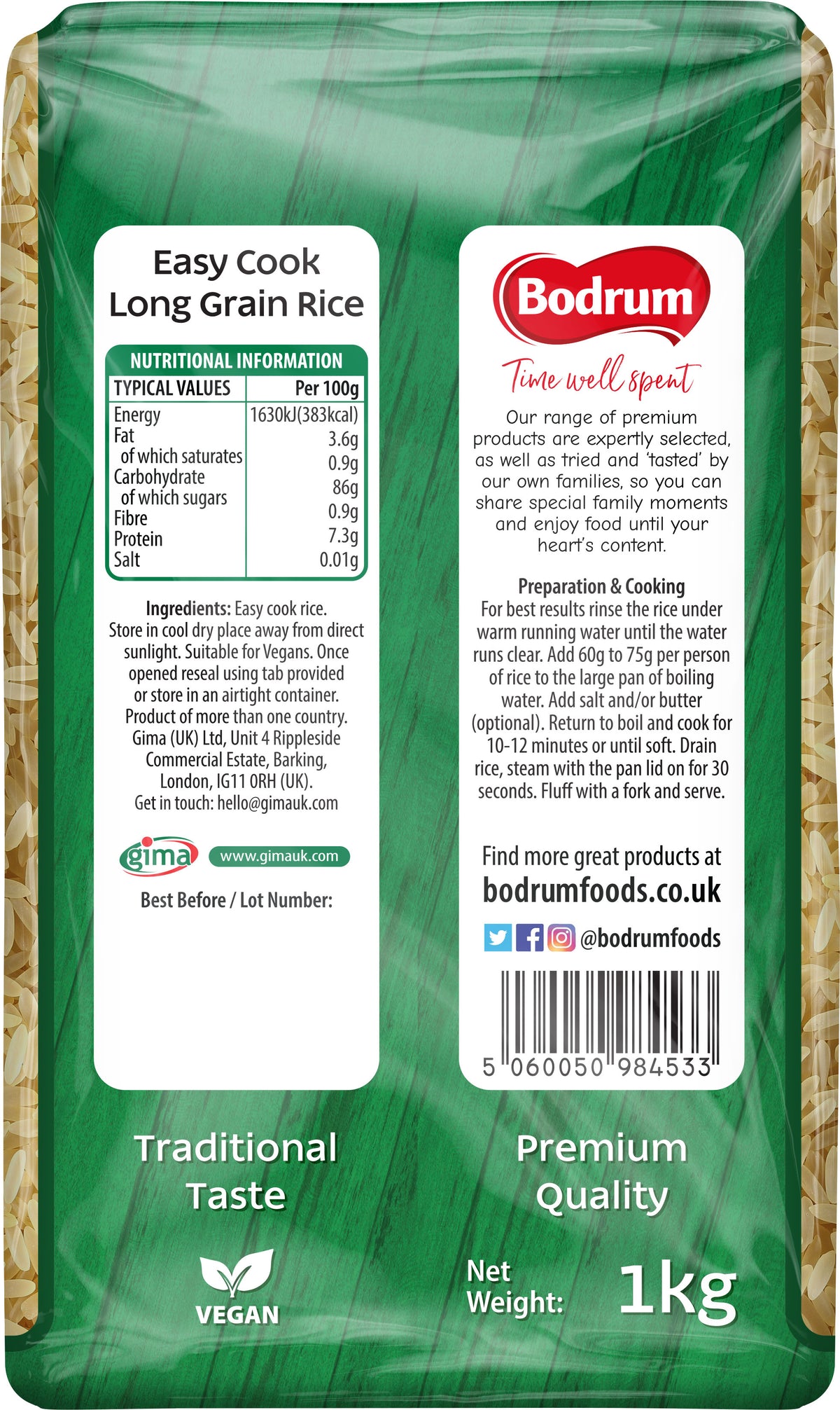 Bodrum Easy Cook Long Grain Rice packaging with green label