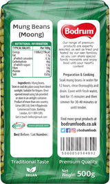 Packaging of mung beans with Bodrum brand label on a green background