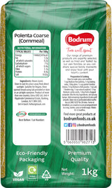 Green package of Polenta Coarse Cornmeal with Bodrum brand label
