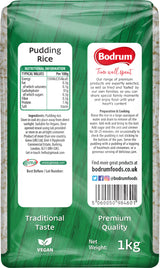Bodrum Pudding Rice packaging with green and white design