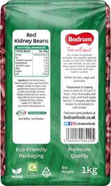 Packaging of red kidney beans with Bodrum Foods branding and nutritional information.