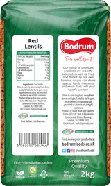 Back of a green packaging for Red Lentils with Bodrum branding