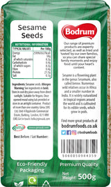 Packaging of Bodrum Sesame Seeds with nutritional information and branding details.