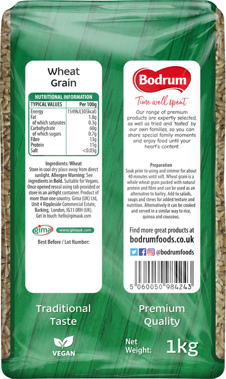 Bodrum wheat grain packaging with green background