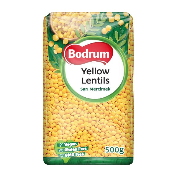 Packaging of Bodrum Yellow Lentils on a white background