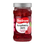 Jar of Bodrum Raspberry Jam on a white background