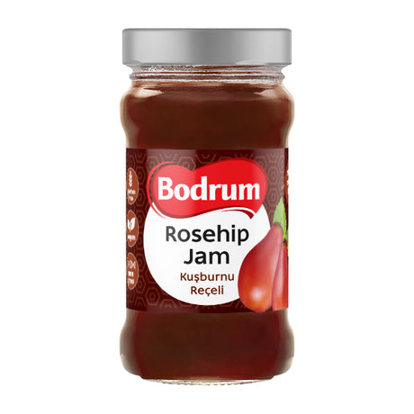 Jar of Bodrum Rosehip Jam on a white background