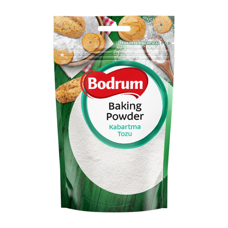 Bodrum baking powder package with cookies in the background