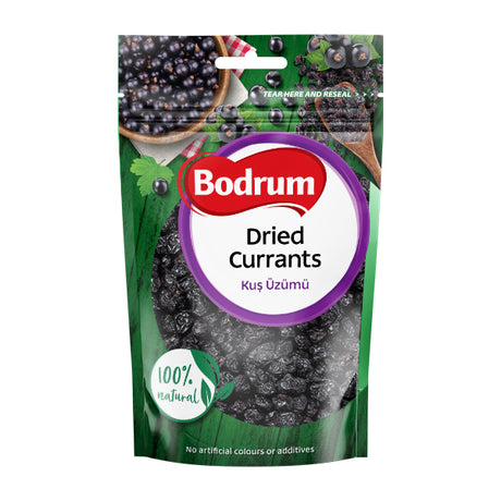 Packaging of Bodrum dried currants with a green background