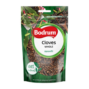 Packaging of Bodrum whole cloves on a white background