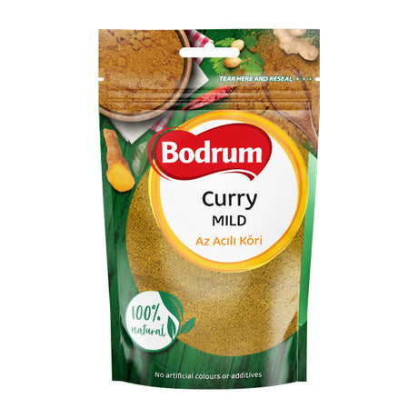 Bodrum Curry Mild spice package on a white background