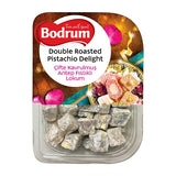 Packaged dessert with 'Bodrum' branding and roasted pistachio flavor description.