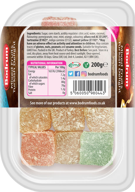 Packaged food with Bodrum Foods branding and ingredients list on a white background
