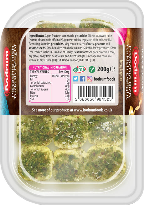 Packaged food product with Bodrum Foods branding and nutritional information label.