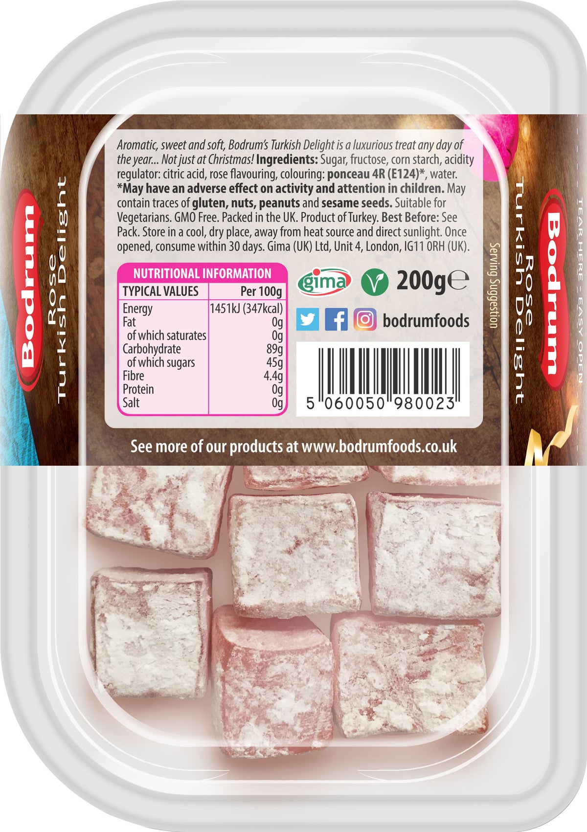 Packaged food item with Bodrum Foods branding and nutritional information label.